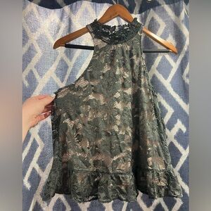 Express High Neck Peplum Tank Navy Green Size S